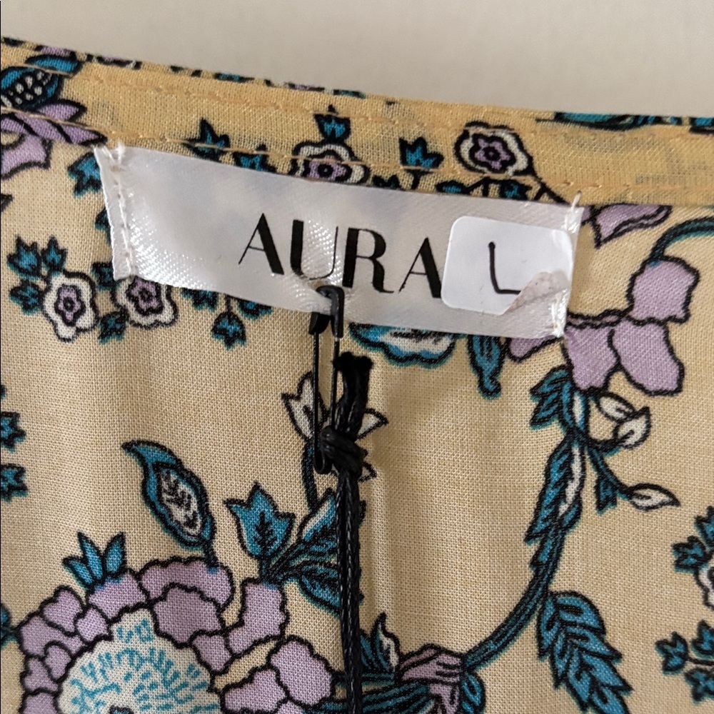 Aura Yellow Floral Maxi Dress with Blue Paisley Trim - Picture 2 of 7